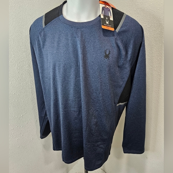 Men's Size XXL Spyder Active Long Sleeve Shirt 4 Way Stretch Reflective Blue - Picture 1 of 6